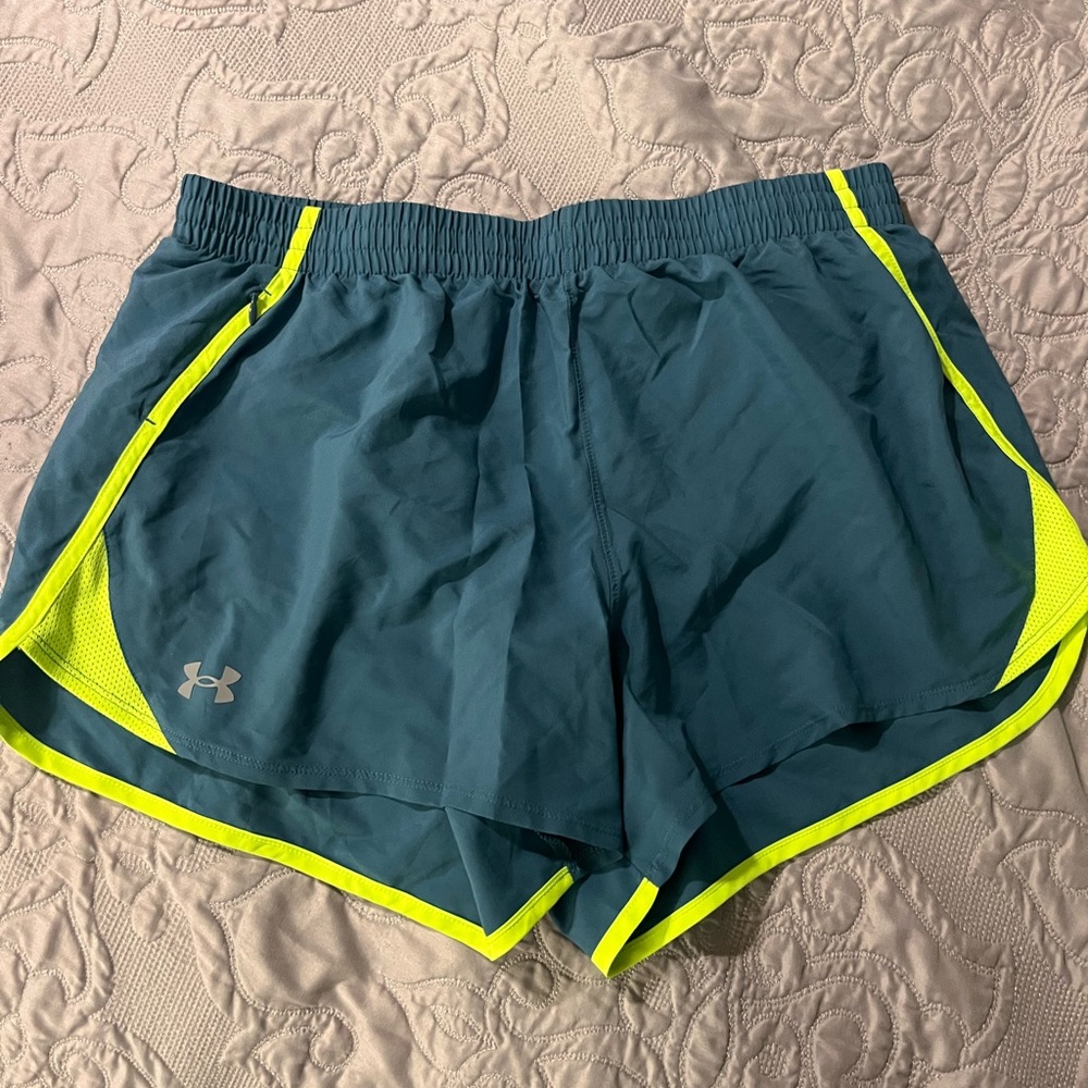 Under Armour Teal Athletic Shorts with Neon Yellow Trim